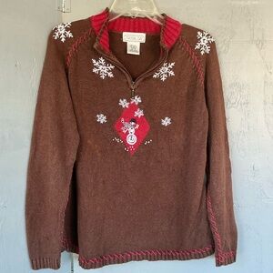 Mandal Bay Vintage Brown Christmas Sweater Holliday Unisex with Collar SizeXL